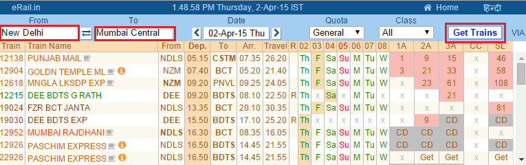 Indianrail train search by number